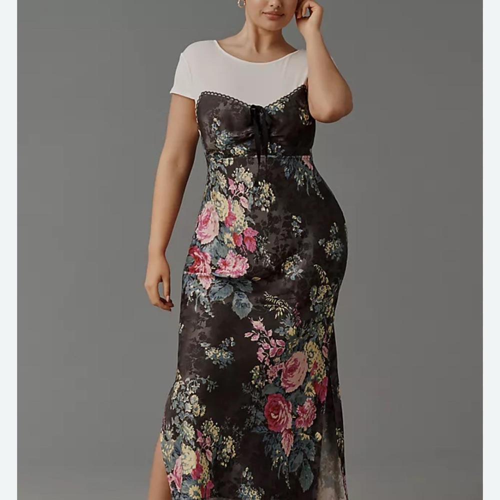 Anthropologie Black Floral Maxi Dress